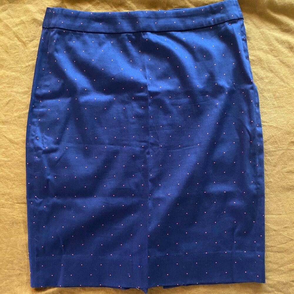 J. Crew pencil skirt navy and orange polka dot